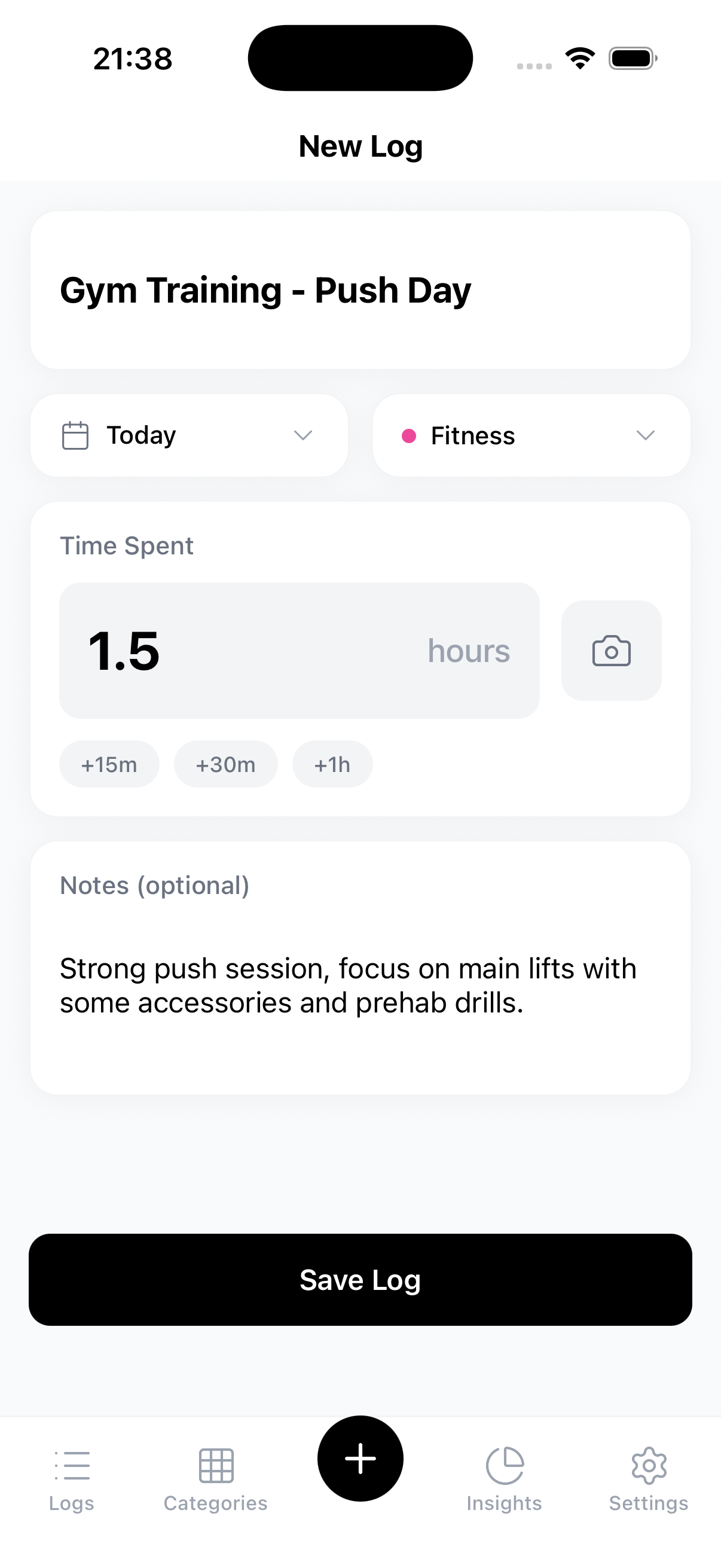Add Logs Screen